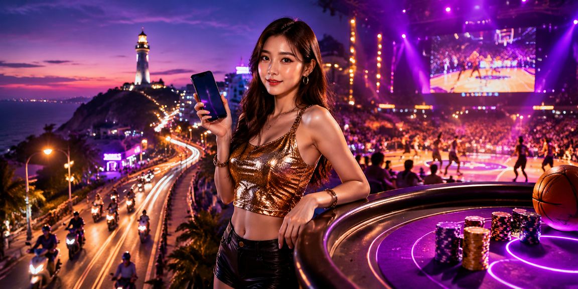 Trận bóng rổ tại Vũng Tàu với hiệu ứng ánh sáng neon màu đỏ